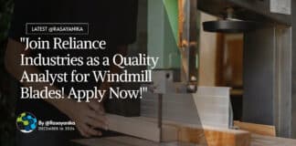 "Join Reliance Industries as a Quality Analyst for Windmill Blades! Apply Now!"