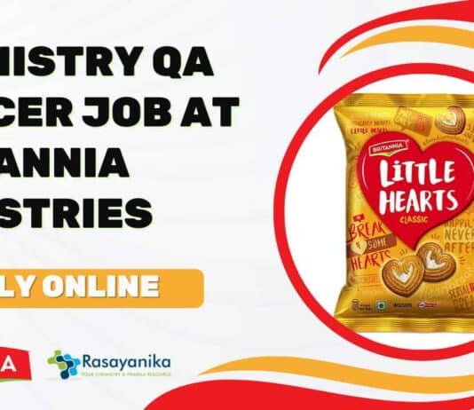 Britannia Industries Chemistry QA Officer Job