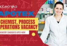 Apotex Chemist, Process Operations Vacancy- Chemistry Candidates Apply Now!