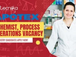 Apotex Chemist, Process Operations Vacancy- Chemistry Candidates Apply Now!