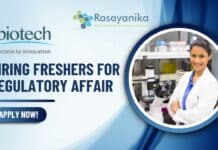 Freshers Regulatory Affairs at Biotech Healthcare