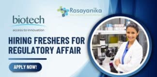 Freshers Regulatory Affairs at Biotech Healthcare