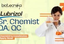 Lubrizol Sr. Chemist QA, QC - Chemistry Candidates Apply Now!