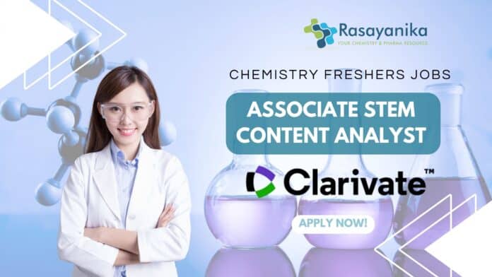 Chemistry Freshers Jobs at Clarivate