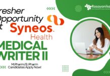 Fresher Opportunity at Syneos Health Medical Writer II -M.PharmB. Pharm Candidates Apply Now!