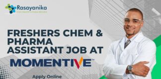 Freshers Chem & Pharma Assistant Job at Momentive, Apply Online