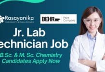Jr. Lab Technician Job at Behr Paint – B.Sc. & M. Sc. Chemistry
