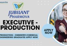 Jubilant Pharmova Limited Executive - Production - ChemistryChemical Engineering Graduates Apply Now