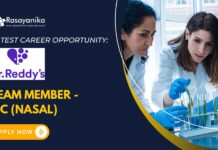 Latest Career Opportunity: Dr. Reddy’s Hiring: Team Member - QC (Nasal) Job in India- Apply Now 