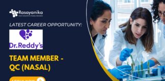 Latest Career Opportunity: Dr. Reddy’s Hiring: Team Member - QC (Nasal) Job in India- Apply Now 