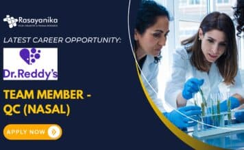 Dr. Reddy’s Hiring: Team Member QC (Nasal) Job – Apply Now Latest Career Opportunity: Dr. Reddy’s Hiring: Team Member - QC (Nasal) Job in India- Apply Now