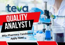 Teva Pharmaceuticals Quality Analyst I - MSc Pharmacy Candidates Apply Now! 