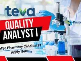 Teva Pharmaceuticals Quality Analyst I - MSc Pharmacy Candidates Apply Now! 