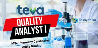 Teva Pharmaceuticals Quality Analyst I - MSc Pharmacy Candidates Apply Now! 