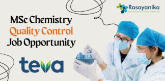 MSc Chemistry Quality Control Job Opportunity