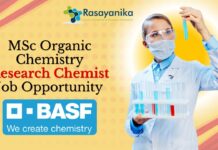 MSc Organic Chemistry Research Chemist Job Opportunity