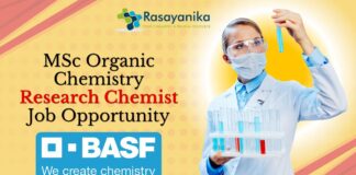 MSc Organic Chemistry Research Chemist Job Opportunity