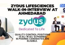 Zydus Lifesciences Walk-in-interview at Ahmedabad for Quality Control positions - B.Sc M.Sc B.Pharma M.Pharma Candidates are eligible.  (1)
