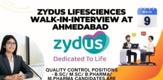 Zydus Lifesciences Walk-in-interview at Ahmedabad for Quality Control positions - B.Sc M.Sc B.Pharma M.Pharma Candidates are eligible.  (1)