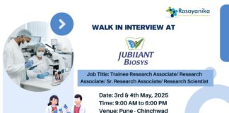 Walk-in Interview at Jubilant Biosys for M.Sc Chemistry!