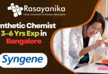 Synthetic Chemist job Syngene - 3–6 Yrs Exp in Bangalore