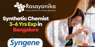 Synthetic Chemist job Syngene - 3–6 Yrs Exp in Bangalore
