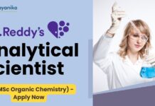 Dr. Reddy’s - Analytical Scientist - API (MSc Organic Chemistry) - Apply Now