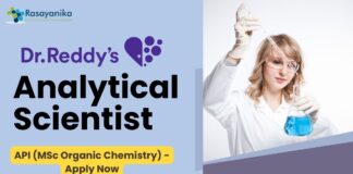 Dr. Reddy’s - Analytical Scientist - API (MSc Organic Chemistry) - Apply Now
