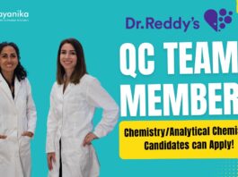 Dr. Reddy's - QC Team Member - ChemistryAnalytical Chemistry Candidates can Apply!