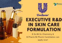 Executive R&D at Unilever International, candidates interested in cosmetic chemistry can apply!