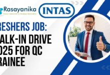 Freshers Job Intas Walk-In Drive 2025 for QC Trainee - Apply Now!!