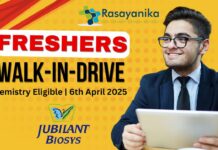 Freshers Walk-In-Drive at Jubilant Biosys - Chemistry Eligible  6th April 2025