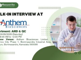 Walk-in Interview at Anthem Biosciences for M.Sc Chemistry, Blore!