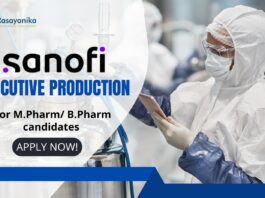 Sanofi Executive-Production Job for M.Pharm/B.Pharm Candidates!
