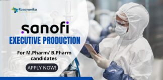 Sanofi Executive-Production Job for M.Pharm/B.Pharm Candidates!