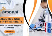Amneal Executive Job for M.Sc/M.Pharm/B.Pharm Candidates