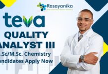 Quality Analyst III at Teva Pharmaceuticals, B.ScM.Sc. Chemistry Candidates Apply Now