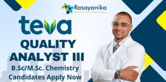 Quality Analyst III at Teva Pharmaceuticals, B.ScM.Sc. Chemistry Candidates Apply Now