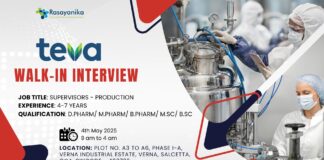 Walk-in interview at Teva for Production Deparment in Goa - Attend!
