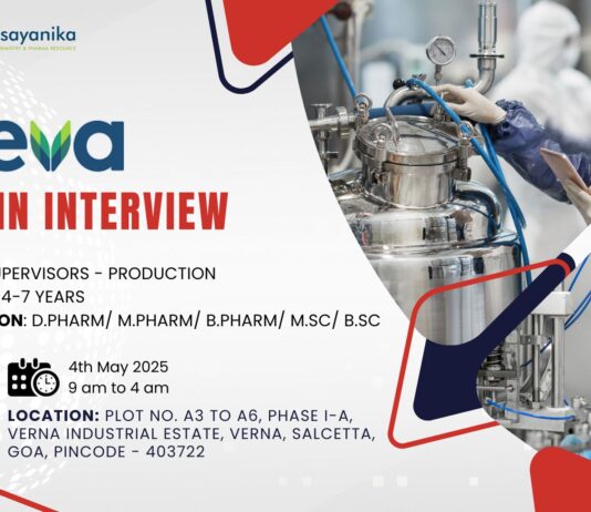 Walk-in interview at Teva for Production Deparment in Goa - Attend!