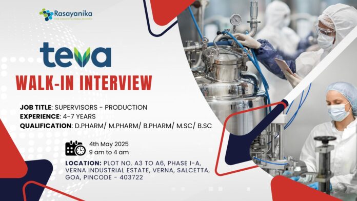 Walk-in interview at Teva for Production Deparment in Goa - Attend!