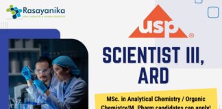 Scientist III, ARD at USP, MSc. in Analytical Chemistry Organic ChemistryM. Pharm candidates can apply!