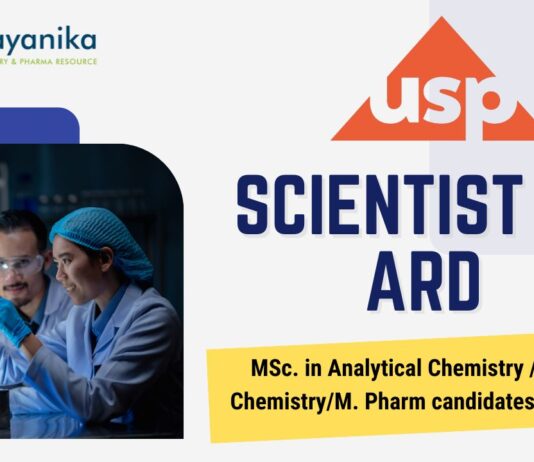Scientist III, ARD at USP, MSc. in Analytical Chemistry Organic ChemistryM. Pharm candidates can apply!