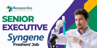 Senior Executive Job at Syngene: Freshers' Job in Pharma