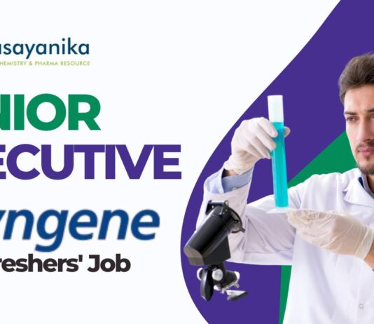 Senior Executive Job at Syngene: Freshers' Job in Pharma