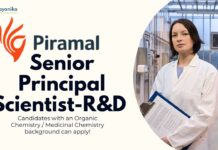 Senior Principal Scientist-R&D at Piramal, Candidates with an Organic Chemistry Medicinal Chemistry background can apply!
