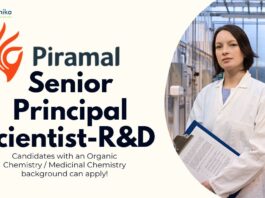 Senior Principal Scientist-R&D at Piramal, Candidates with an Organic Chemistry Medicinal Chemistry background can apply!