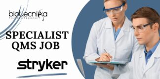 Specialist QMS Job at Stryker – BSC Biotechnology Candidates Apply Now!