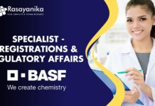 Specialist - Registrations & Regulatory Affairs at BASF, M.Sc. in Organic Chemistry candidates can apply!