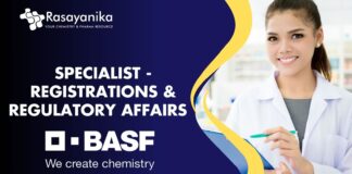 Specialist - Registrations & Regulatory Affairs at BASF, M.Sc. in Organic Chemistry candidates can apply!